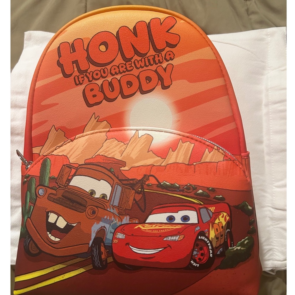 Loungefly Pixar Cars Lightning McQueen Mater Honk Buddy Mini Backpack Red Orange